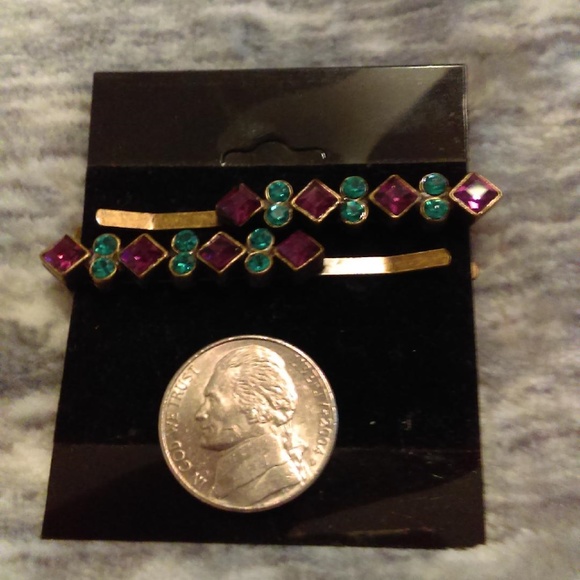 Teal and purple rhinestone bobby pins - Picture 3 of 3